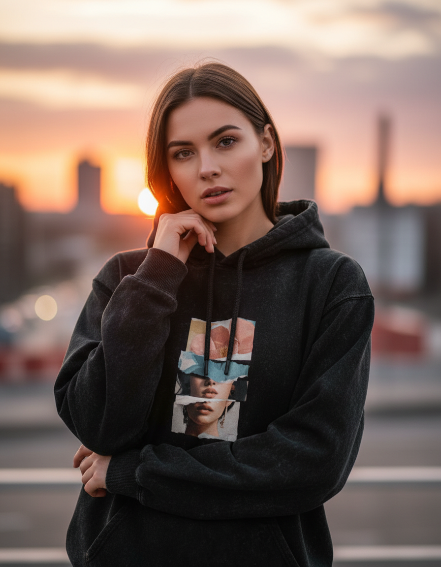 Floral Fragments Acid Washed Hoodie